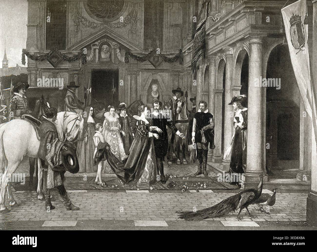 Maria de' Medici in visita alla casa di Peter Paul Rubens, scena storica dell'illustrazione della storia dell'arte europea Foto Stock