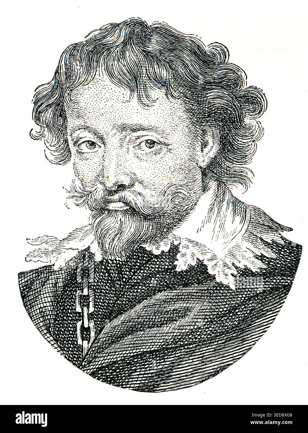 Ritratto di Peter Paul Rubens, pittore barocco fiammingo e influente artista europeo, illustrazione storica Foto Stock