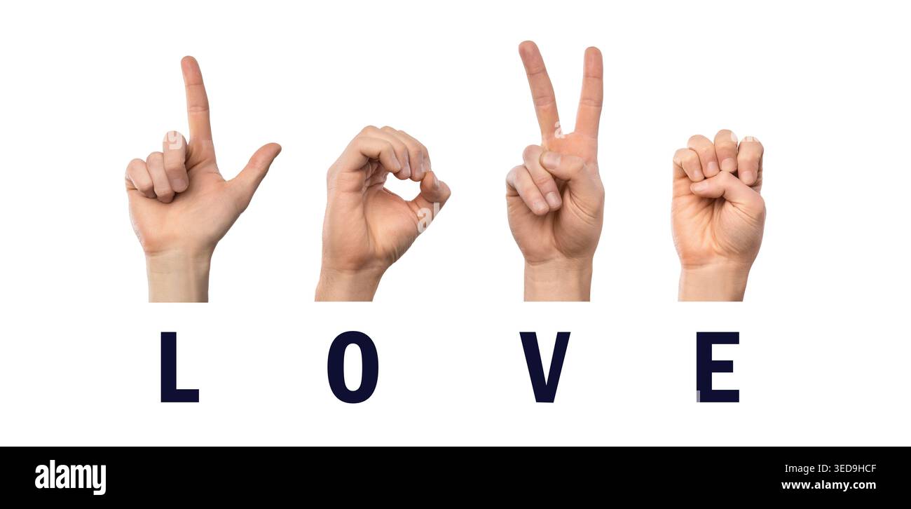 Parola Amore dito ortografia in American Sign Language ASL Foto Stock