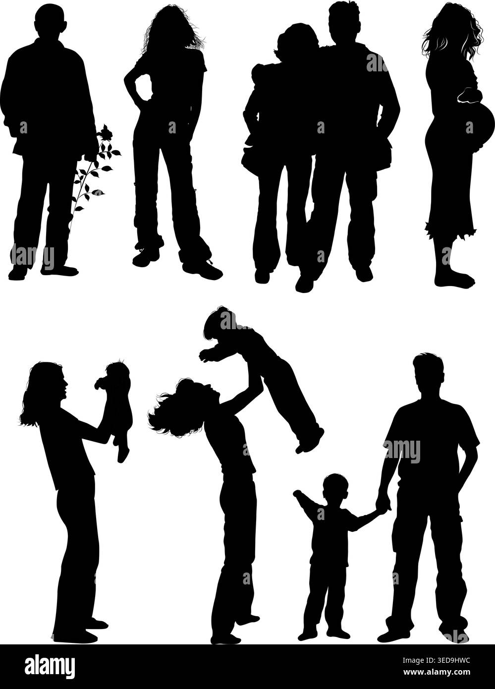 Sagome di donna, uomo, bambini, illustrazione vettoriale Illustrazione Vettoriale
