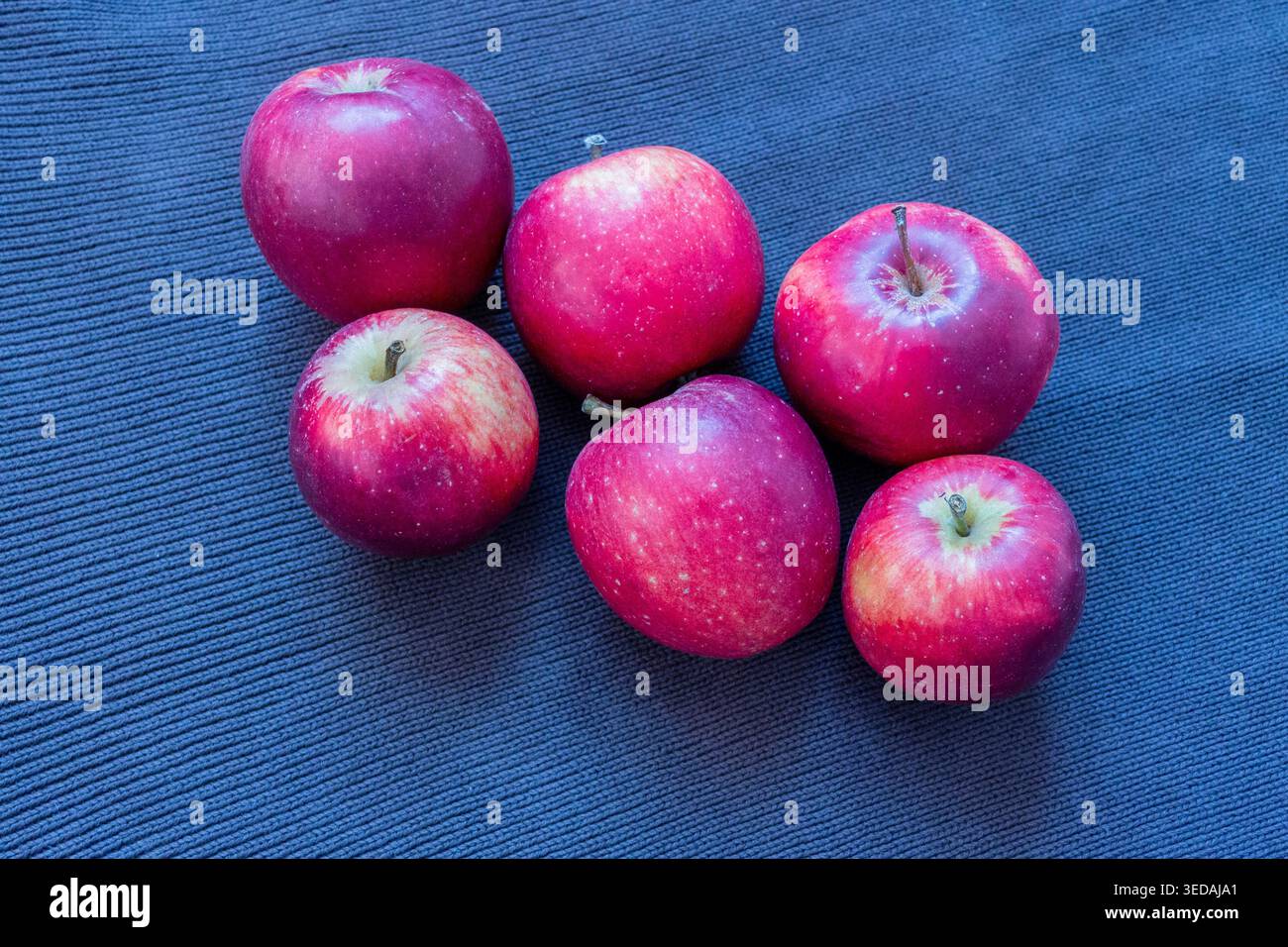 Mele rosse su sfondo grigio Foto Stock
