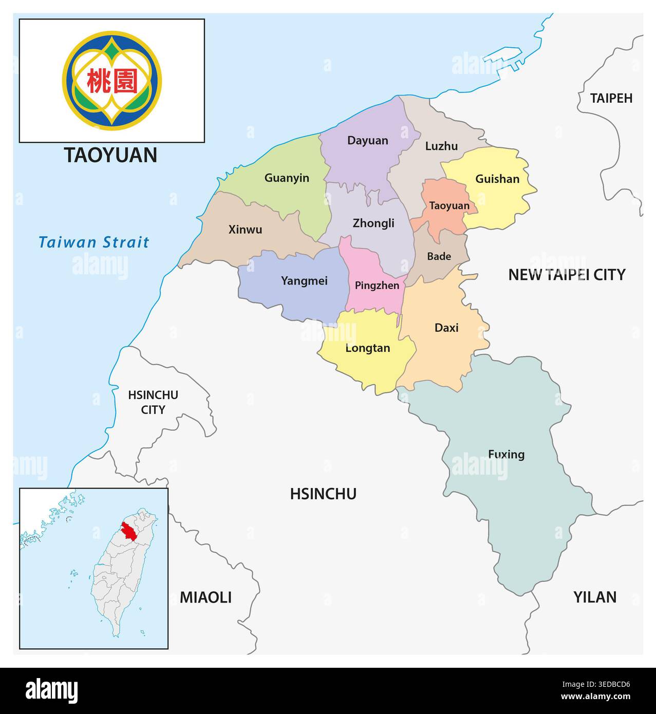 Mappa amministrativa della contea di Taoyuan, Taiwan Foto Stock