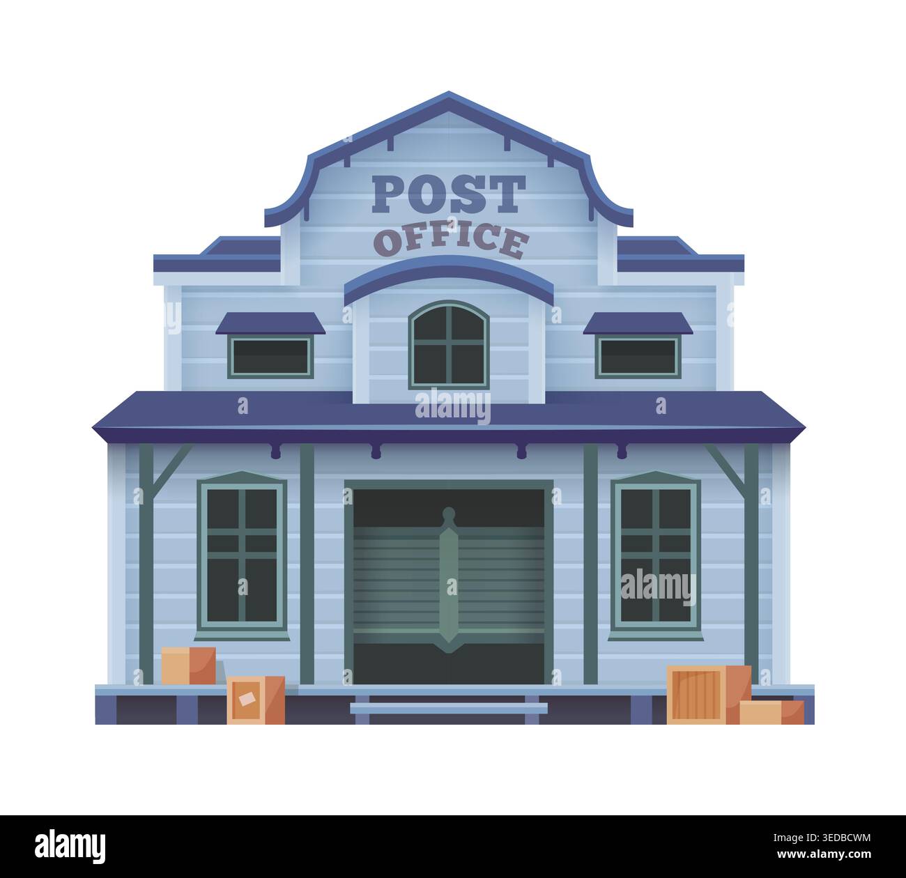 Ufficio postale della città occidentale, edificio dei cartoni animati Illustrazione Vettoriale
