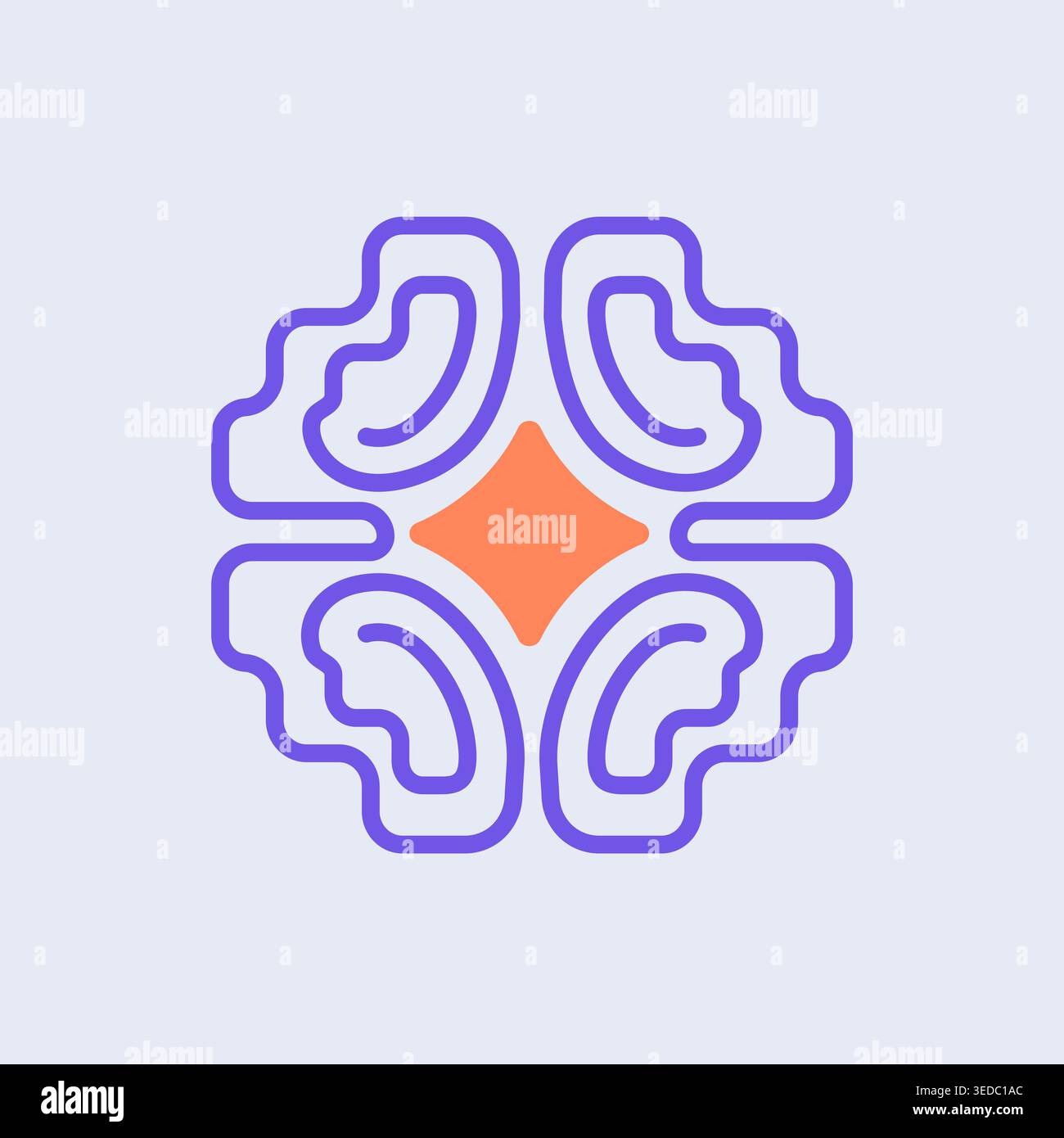 Chip cerebrale stilizzato. Simbolo del logo per l'IA. Art. Linea. Icona tecnologica minimalista che unisce intelligenza umana a microprocessore. Illustrazione Vettoriale