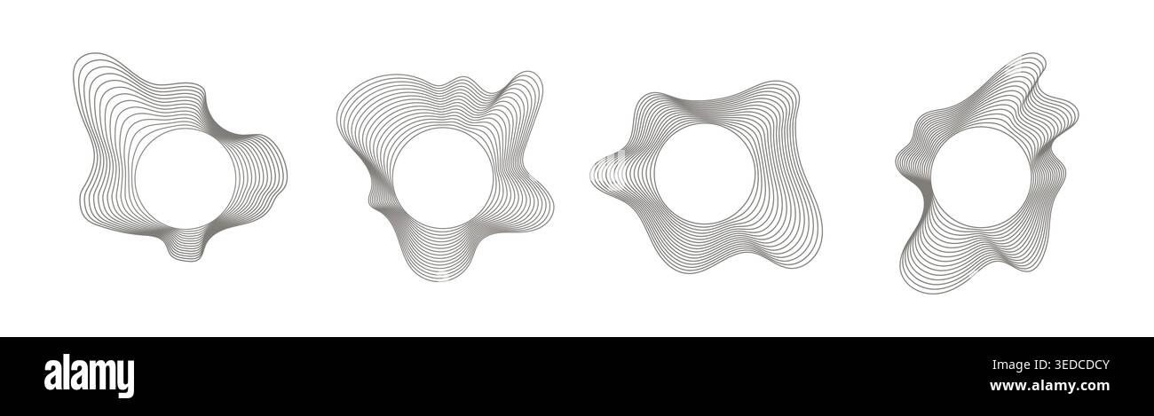Onde sonore circolari. Equalizzatore musicale vettoriale e onda sonora. Progetti dello spettro ritmico radiale. Forme radiali spettrali. Oscillazioni delle onde radio. Illustrazione Vettoriale