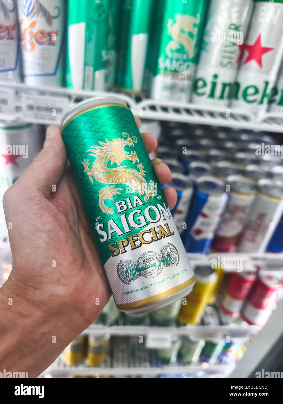 Barattolo di birra speciale BIA Saigon, Vietnam Foto Stock