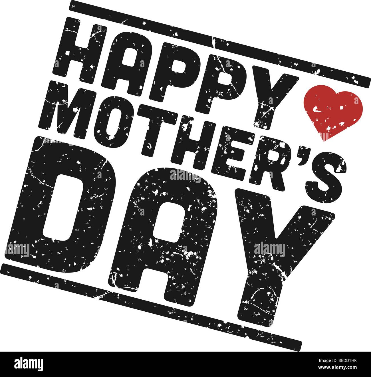Stampa grungy in gomma con testo HAPPY MOTHERS DAY e forma a cuore, illustrazione vettoriale Illustrazione Vettoriale