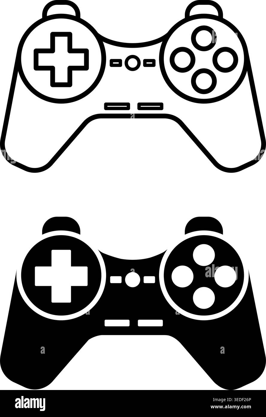 Icone del joystick del computer. Icone del joystick vettoriale in bianco e nero per i videogiochi. Simbolo console di gioco Illustrazione Vettoriale