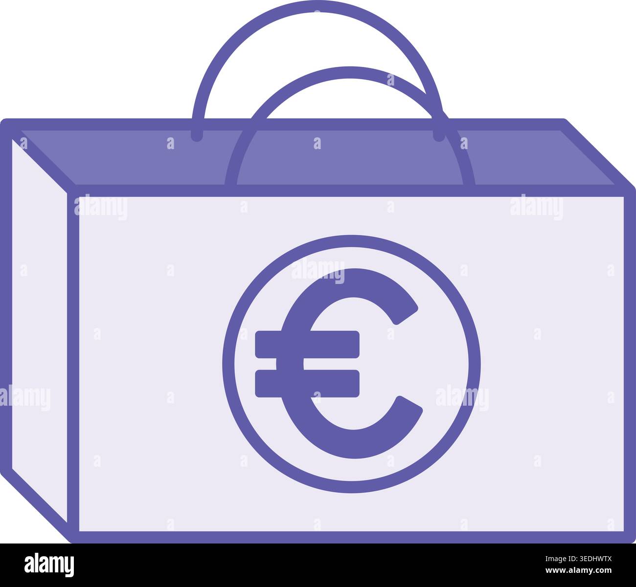 Icona pacchetto colorato. Icona vettoriale. Borsa regalo con simbolo Euro. Borsa della spesa. Concetto di prezzo Illustrazione Vettoriale