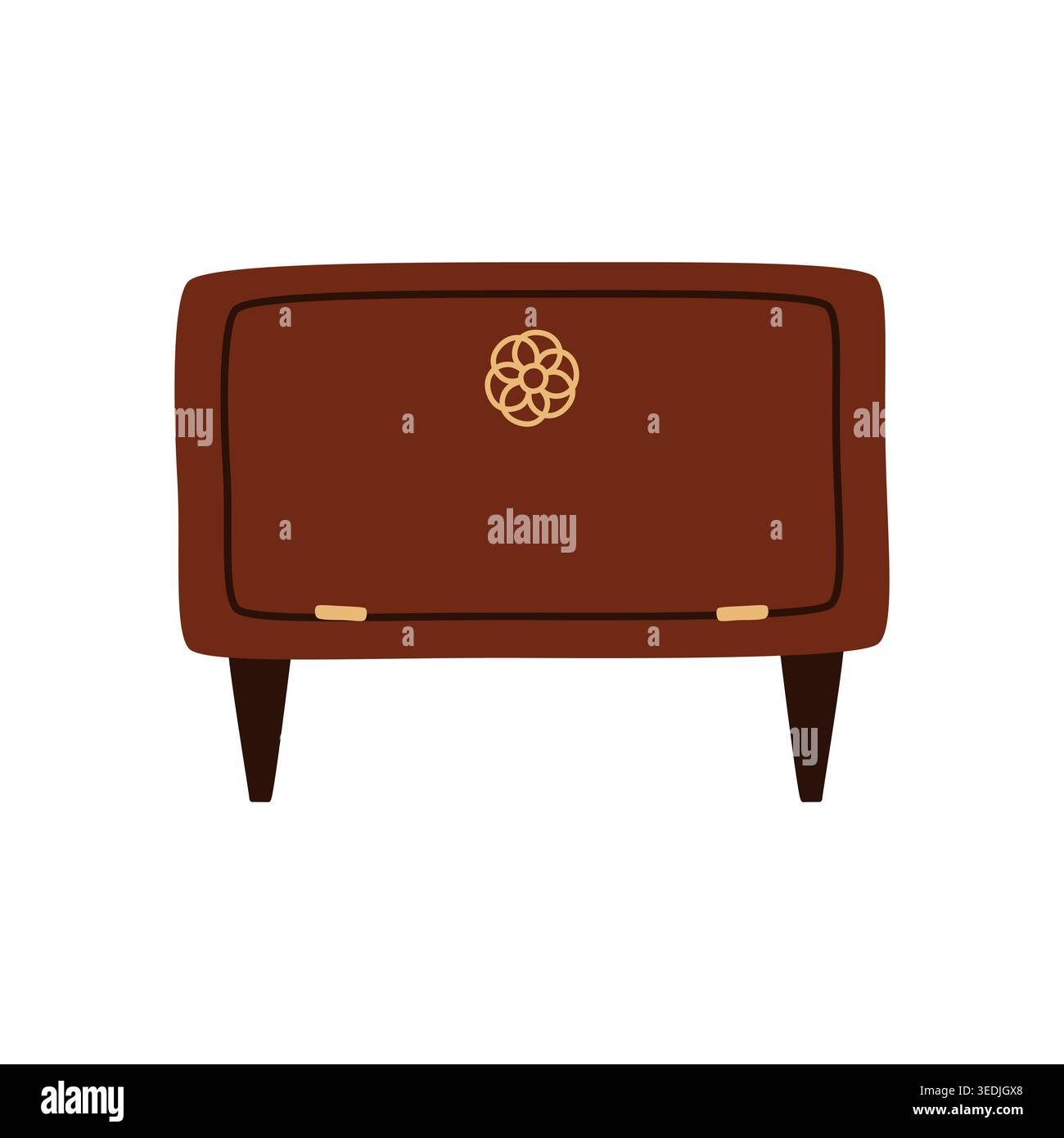 Comò vintage marrone in legno, tavolo retrò. Illustrazione Vettoriale