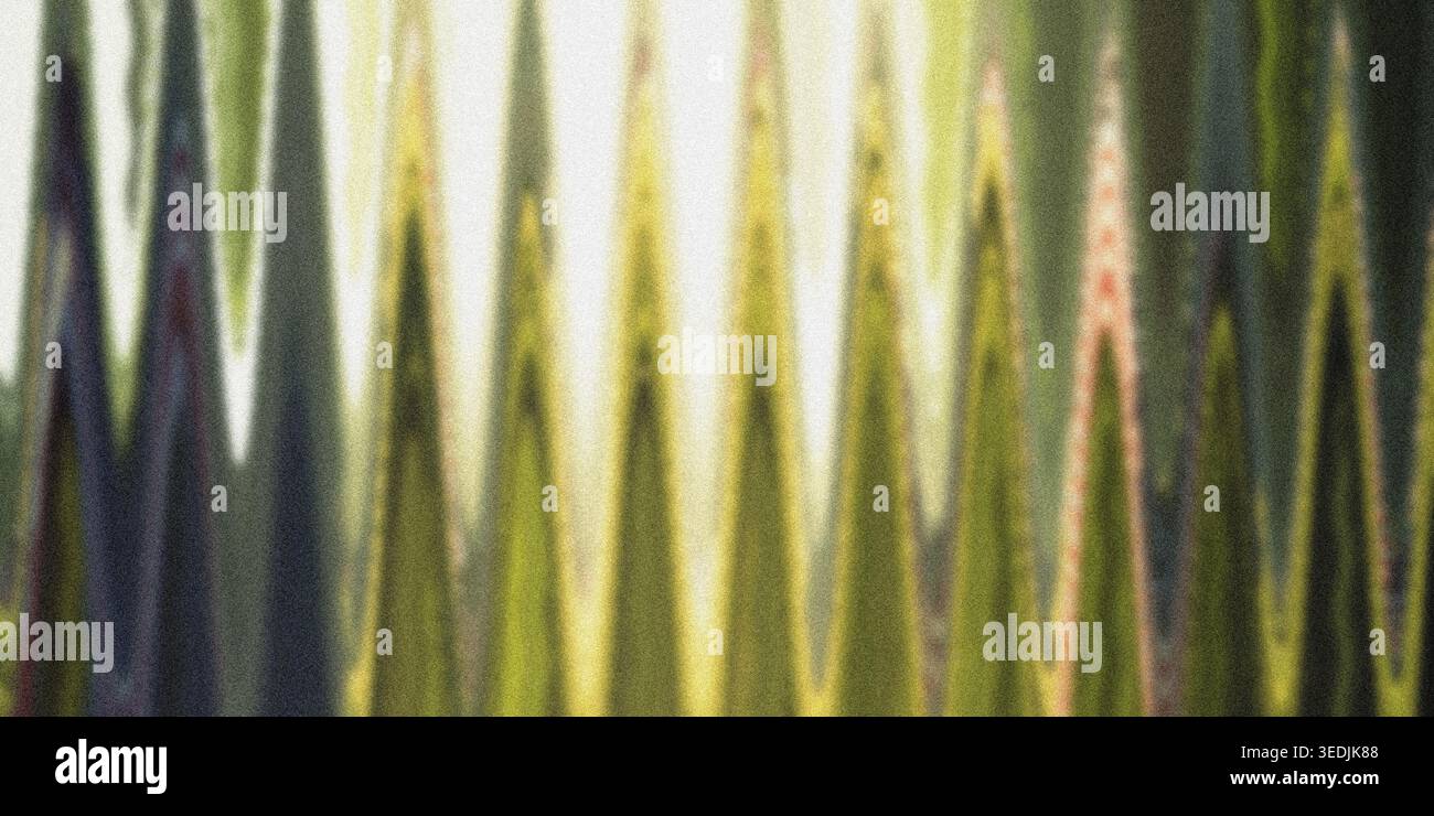 Sfondo astratto con linee ondulate verticali ripetute in sfumature di verde oliva, giallo e luce soffusa, che ricordano una forma organica o naturale Foto Stock