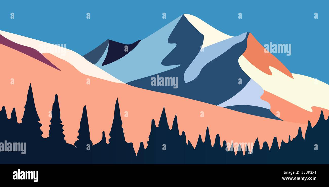 Semplice sfondo di design di montagne con alberi, illustrazione vettoriale Illustrazione Vettoriale