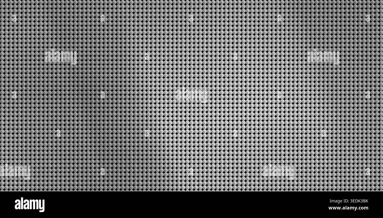 Una vista dettagliata di una superficie testurizzata composta da piccoli punti metallici circolari in una griglia uniforme, che mostra una tavolozza monocromatica con una luce delicata e. Foto Stock