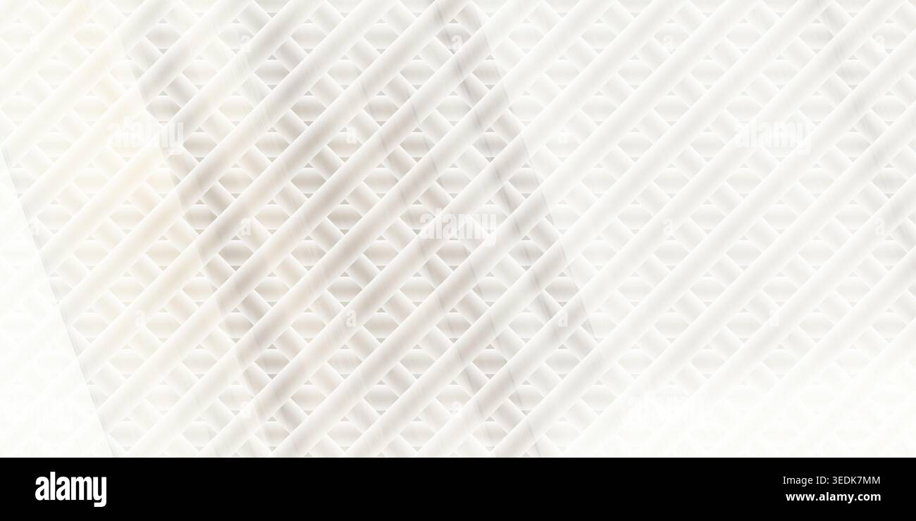 Uno sfondo astratto minimalista caratterizzato da un pattern ripetuto di linee diagonali e forme morbide e arrotondate in sfumature di bianco e grigio chiaro. Foto Stock