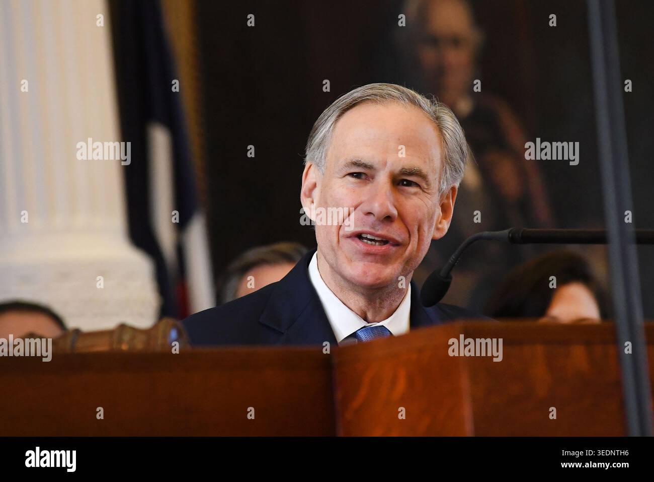 Il governatore del Texas Greg Abbott si rivolge alla camera dei rappresentanti, Austin, Texas, 10 gennaio 2017. (Foto di John Anderson/The Austin Chronicle) Foto Stock