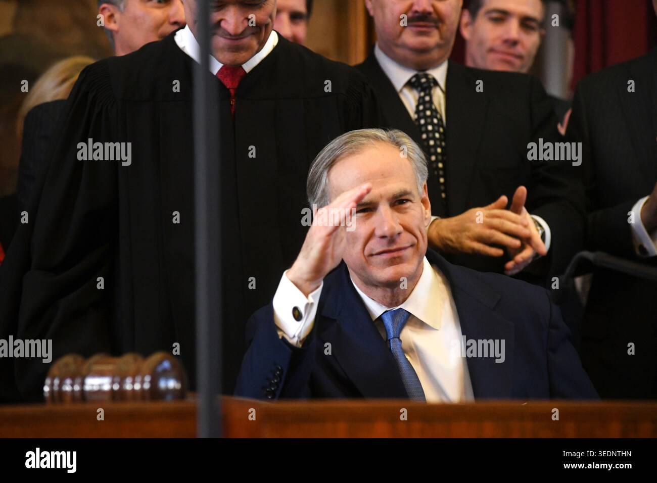 Il governatore del Texas Greg Abbott si rivolge alla camera dei rappresentanti, Austin, Texas, 10 gennaio 2017. (Foto di John Anderson/The Austin Chronicle) Foto Stock