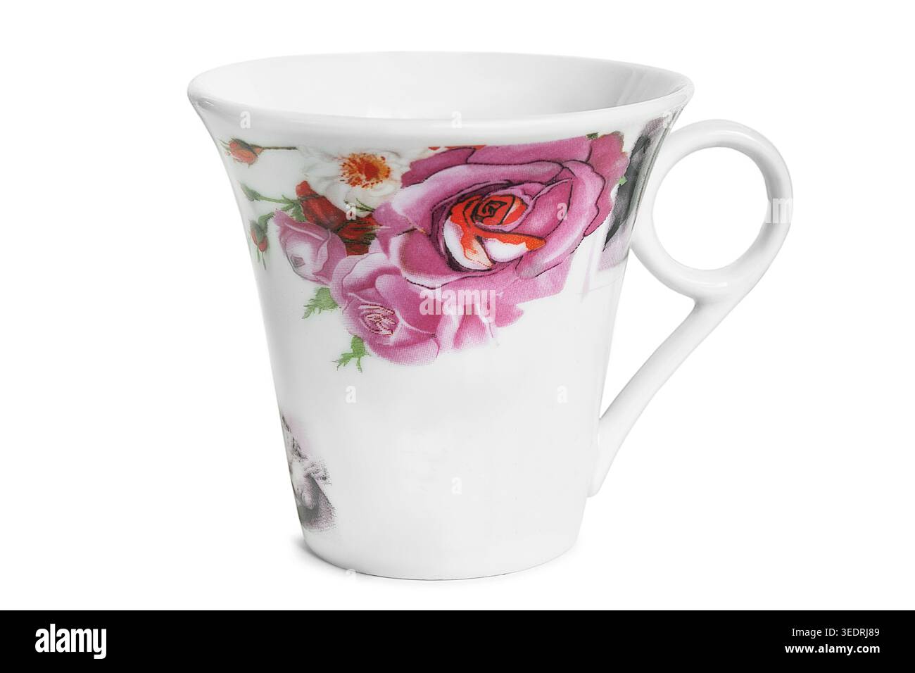 Tazza da tè in ceramica floreale isolata su sfondo bianco Foto Stock