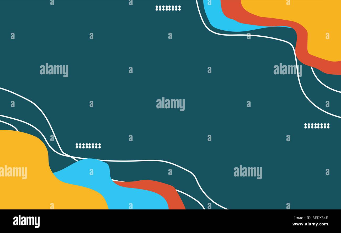 Forme d'onda colorate astratte con forme geometriche e punti Illustrazione Vettoriale