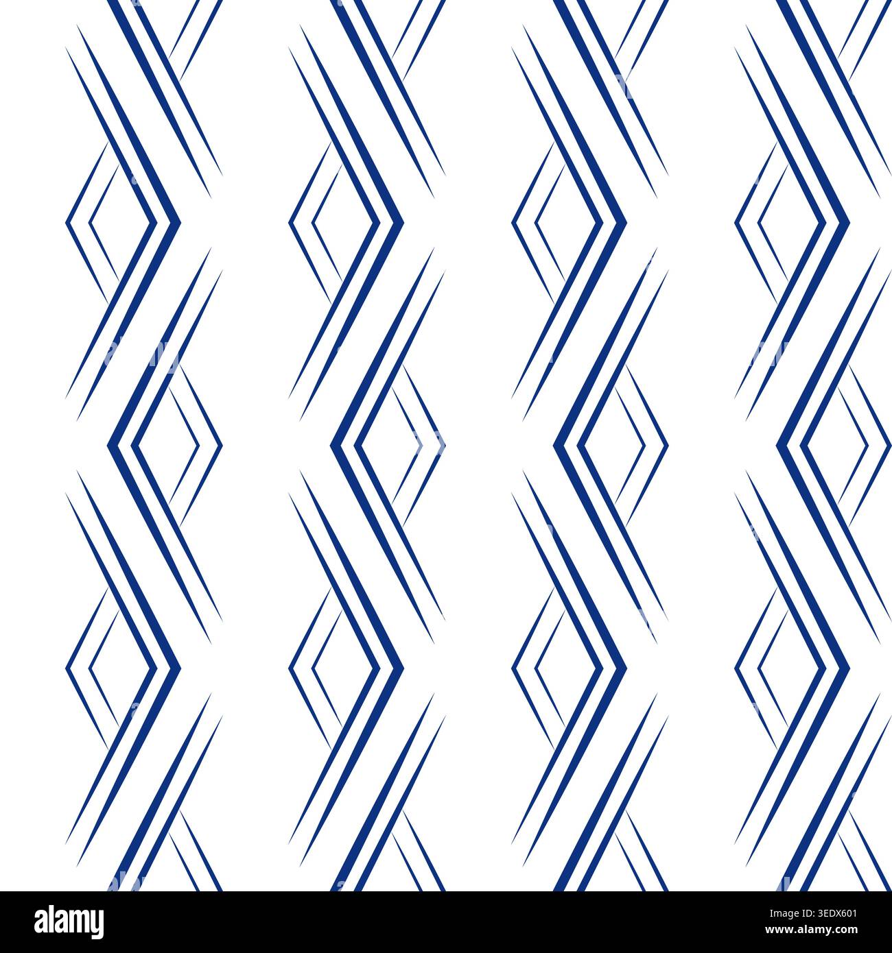 Ripetizione geometrica senza cuciture. Rombi blu su sfondo bianco. Ornamento verticale decorativo vettoriale di triangoli. Design lineare monocromatico rigoroso Illustrazione Vettoriale