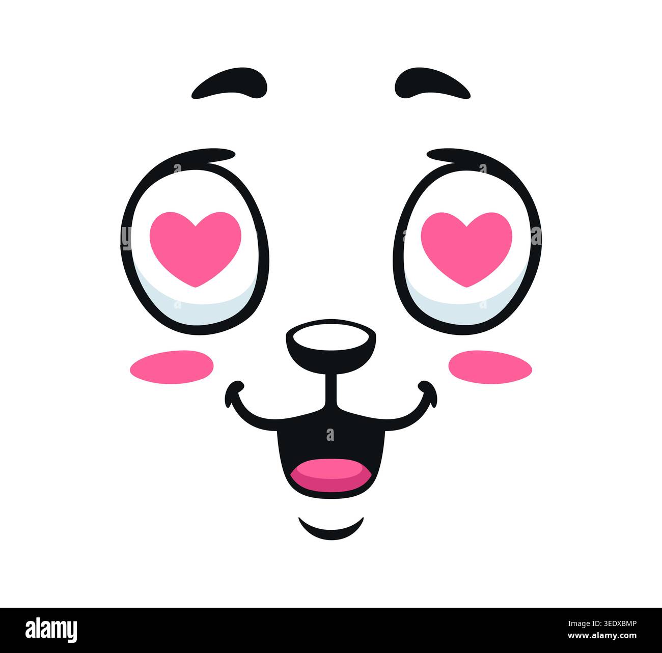Cartoni animati carino personaggio animale faccia con cuori Illustrazione Vettoriale