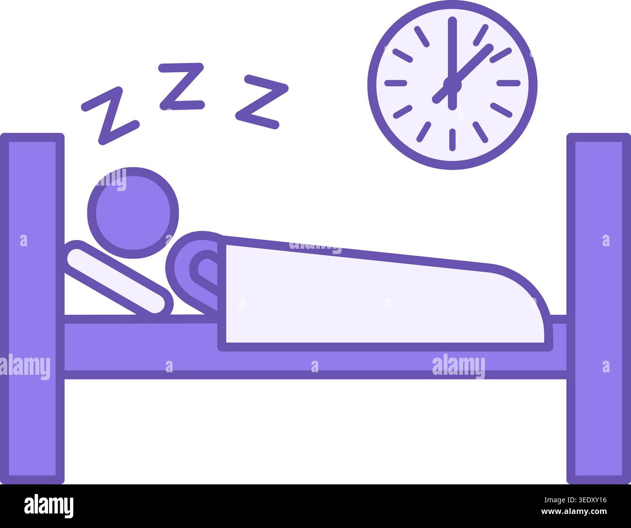 Icona colorata con abbastanza sonno. Icona vettoriale dell'uomo che dorme profondamente nel letto. Sonno sano. Stile di vita sano. Concetto di pensiero positivo Illustrazione Vettoriale