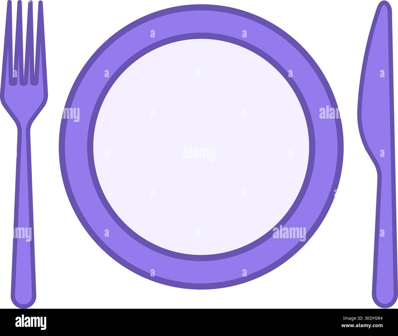 Icona del ristorante colorato. Icona vettoriale di piastra, forca e coltello. Catering. Concetto di hotel e vacanza Illustrazione Vettoriale