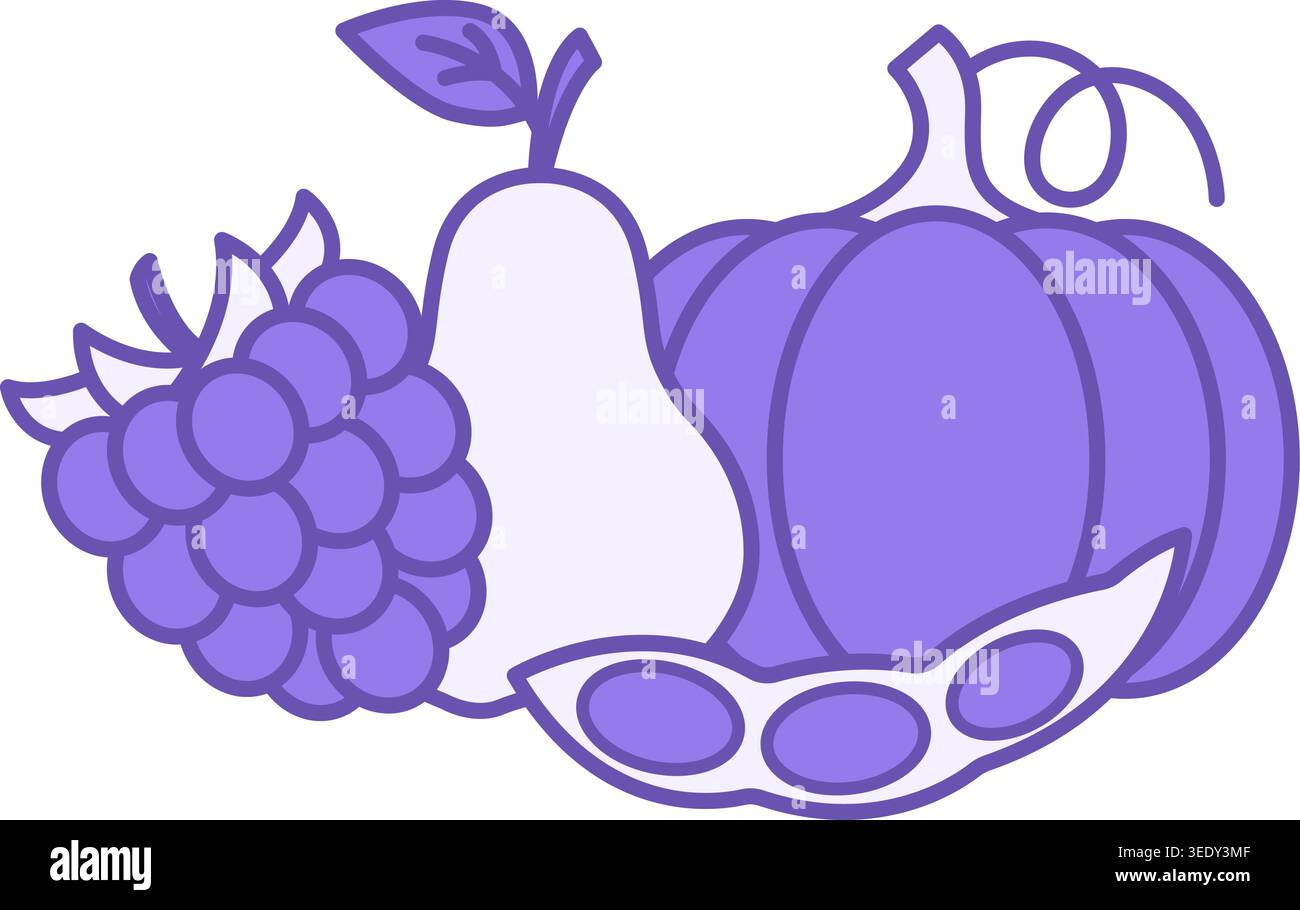Icona colorata della fibra alimentare. Illustrazione vettoriale. Fibre, verdura e frutta. Lampone, pera, zucca e fagioli. Stile di vita sano. Conc. Nutrizione Illustrazione Vettoriale