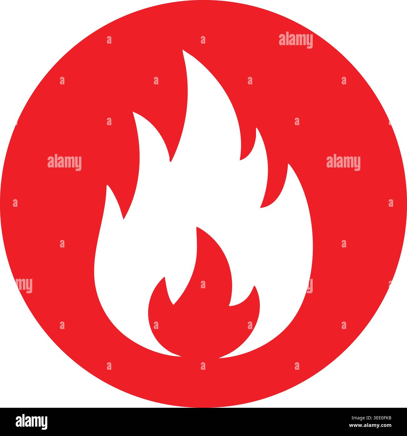 Semplice illustrazione di una silhouette bianca incentrata all'interno di un audace simbolo rosso di fuoco circolare. Illustrazione Vettoriale