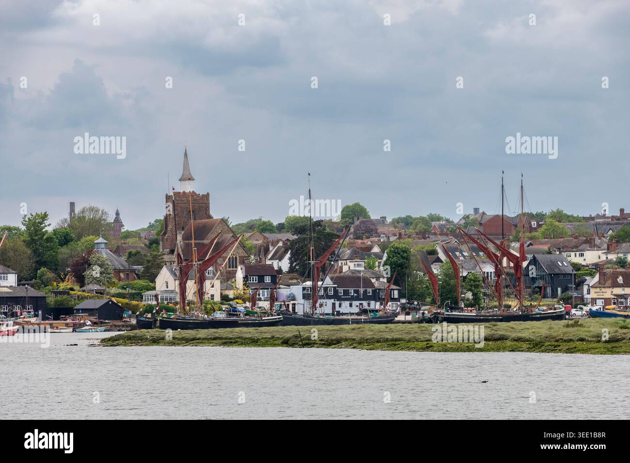 La città vecchia e il porto di Maldon sull'estuario del fiume Blackwater (Essex, Regno Unito) Foto Stock