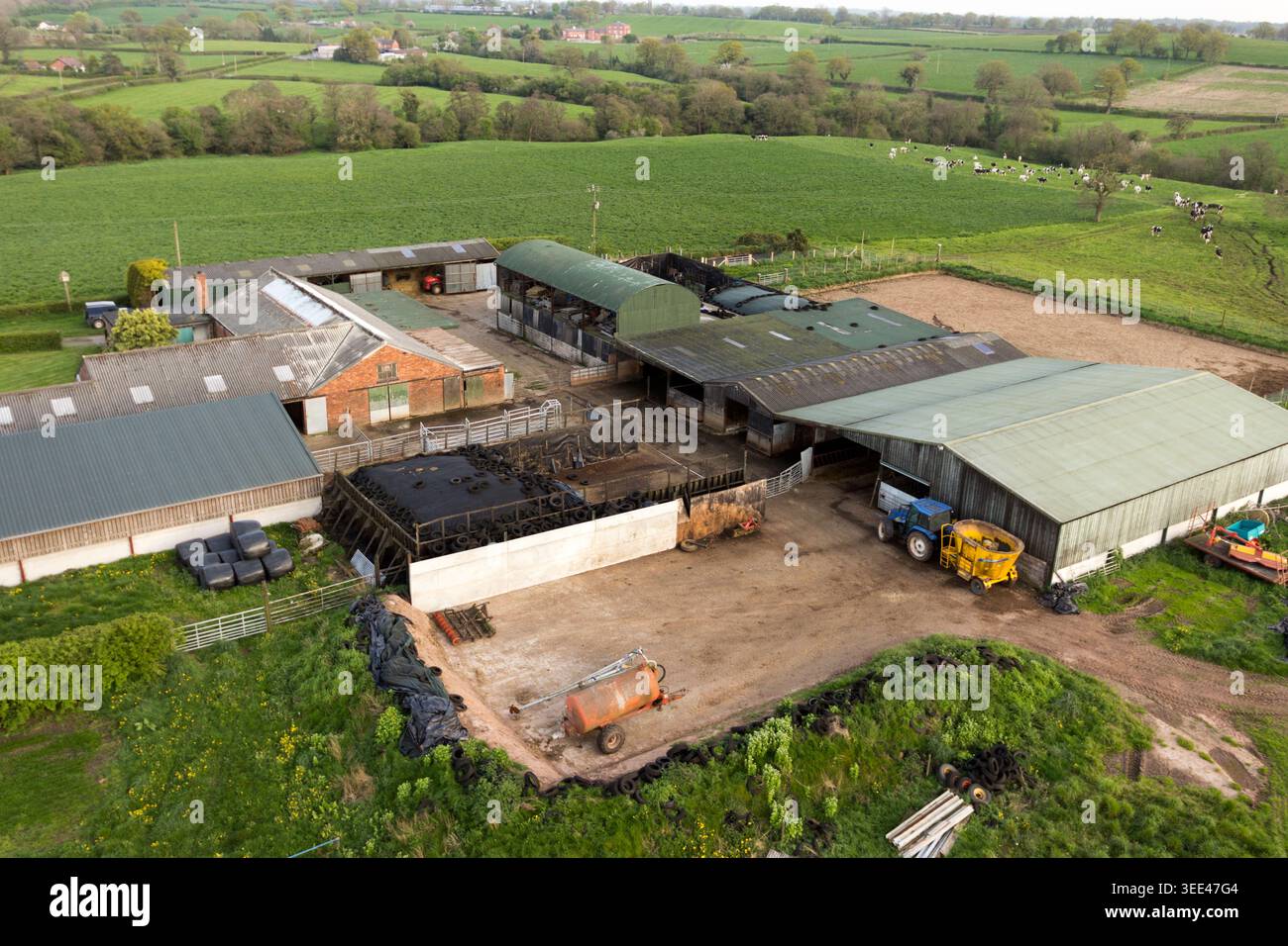 Vista aerea di una fattoria nello Shropshire, Regno Unito Foto Stock