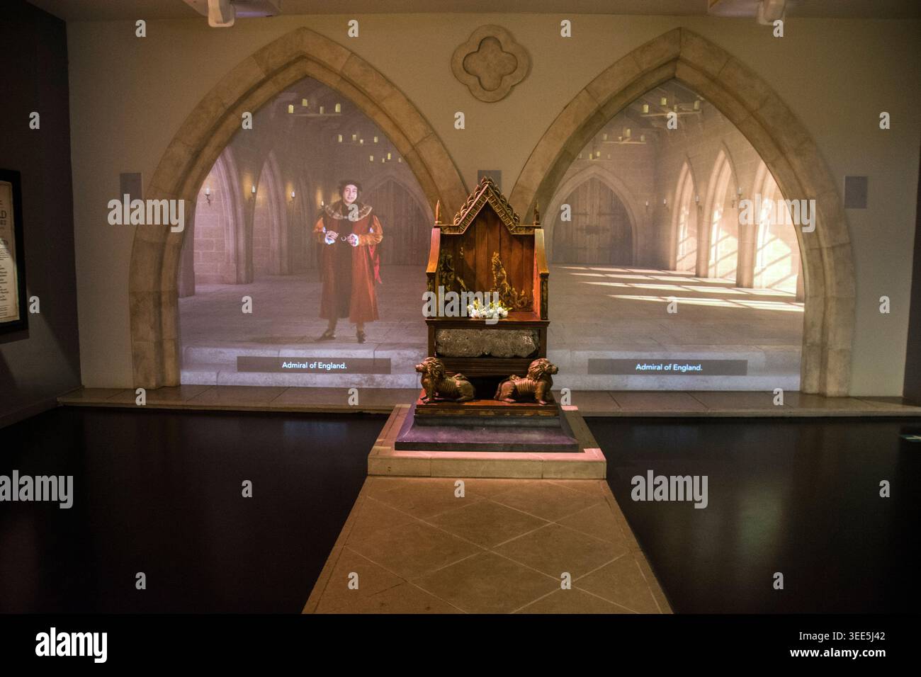 Sala del trono del Centro visitatori di re Riccardo III, per la narrazione dell'ammissione su Riccardo III Foto Stock