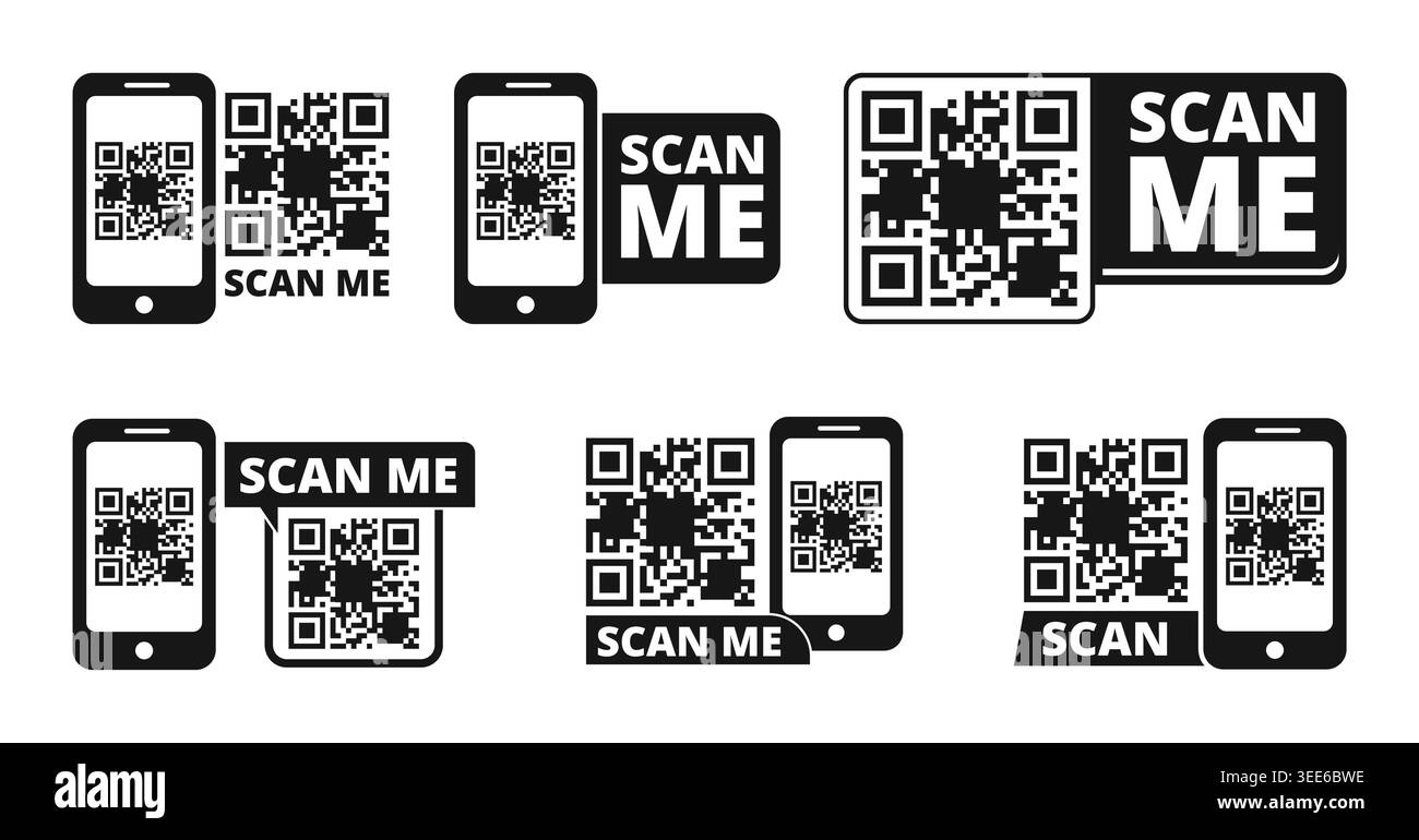 Raccolta di icone di scansione del codice QR moderno con simboli di scansione dello smartphone Illustrazione Vettoriale