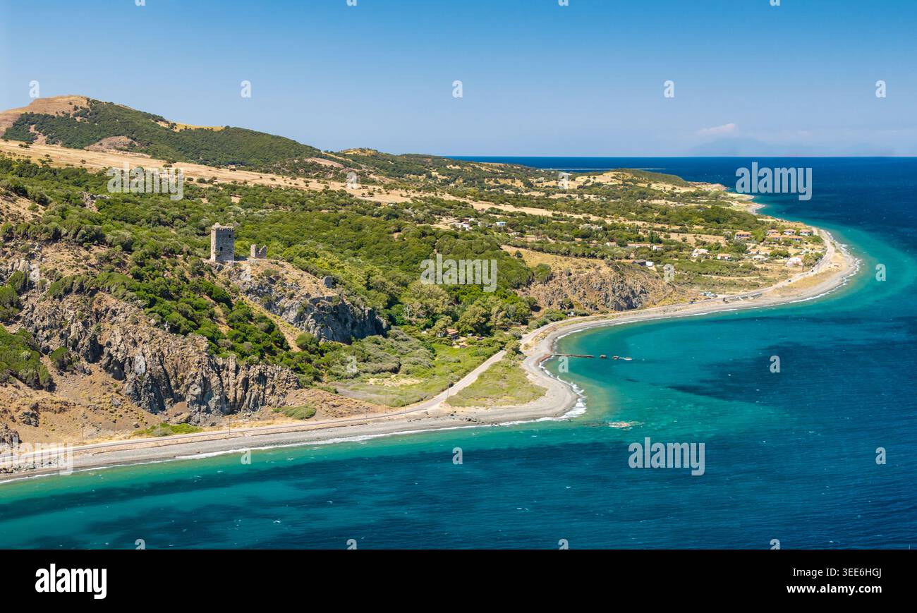 Veduta aerea delle Torri Gattilusi di Paleopolis Samotracia Grecia Foto Stock