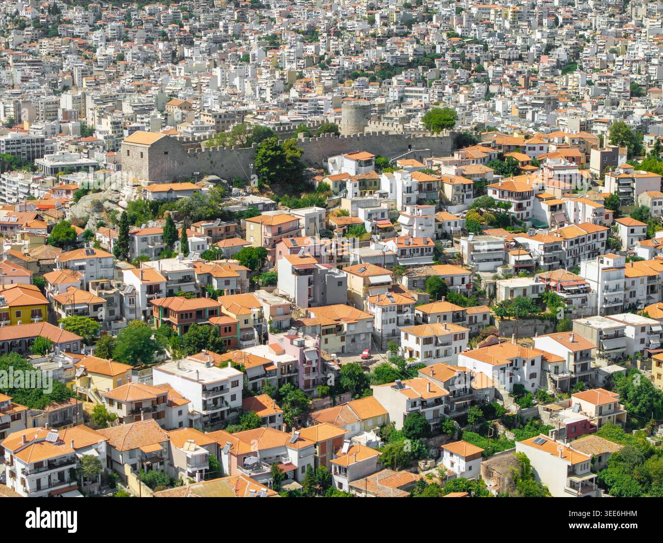 Veduta aerea della città vecchia e della Fortezza di Kavala, Kavala, Grecia Foto Stock