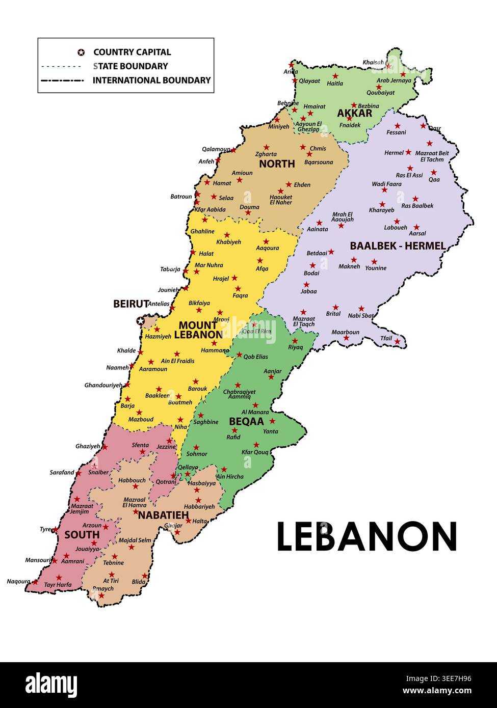 Illustrazione vettoriale della mappa vettoriale dettagliata dell'ILebanon con confini nazionali e design pulito su sfondo isolato, ideale per l'istruzione e la geogra Illustrazione Vettoriale