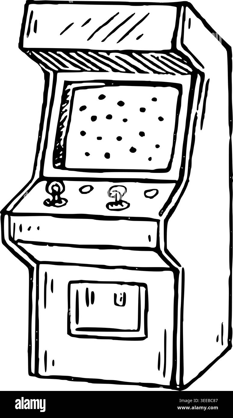 Disegno vettoriale dell'armadietto Vintage Arcade disegnato a mano Illustrazione Vettoriale