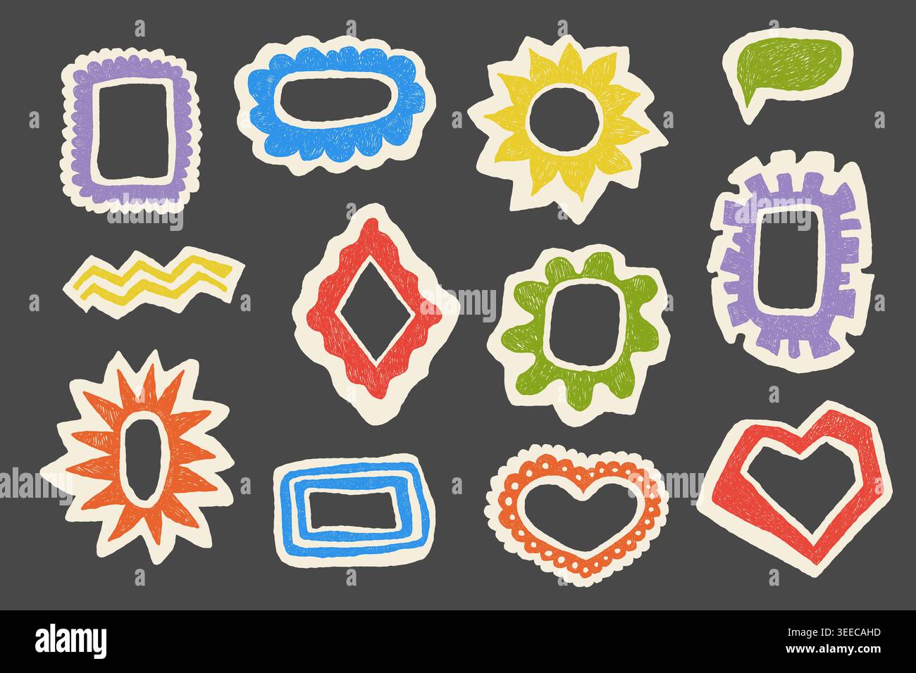 Cornici per doodle astratte Crayon con trama a gesso e matita. Illustrazione Vettoriale