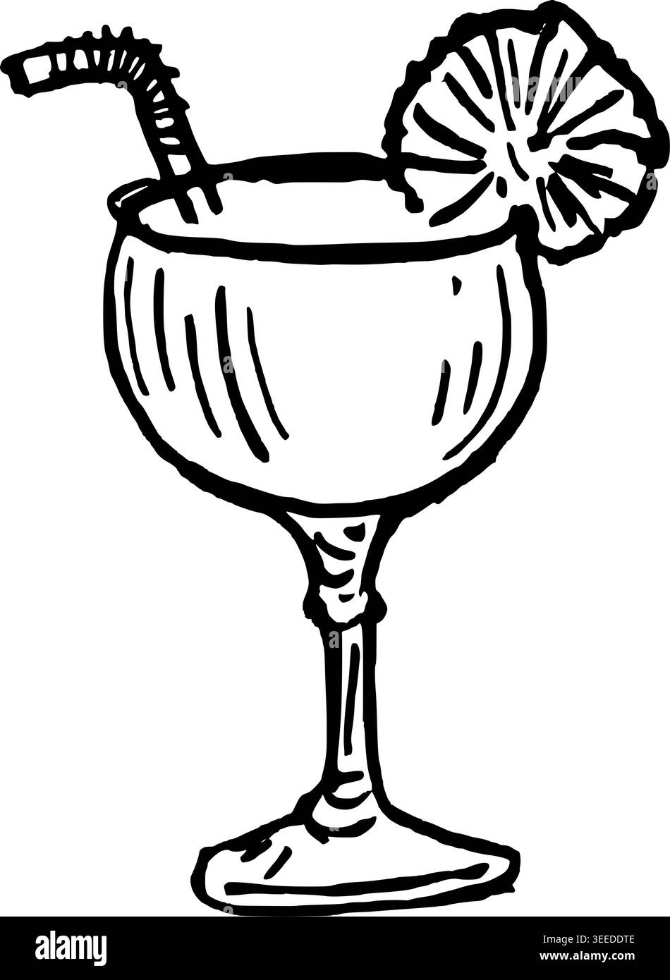 Cocktail tropicale disegnato a mano con illustrazione vettoriale di ananas Illustrazione Vettoriale