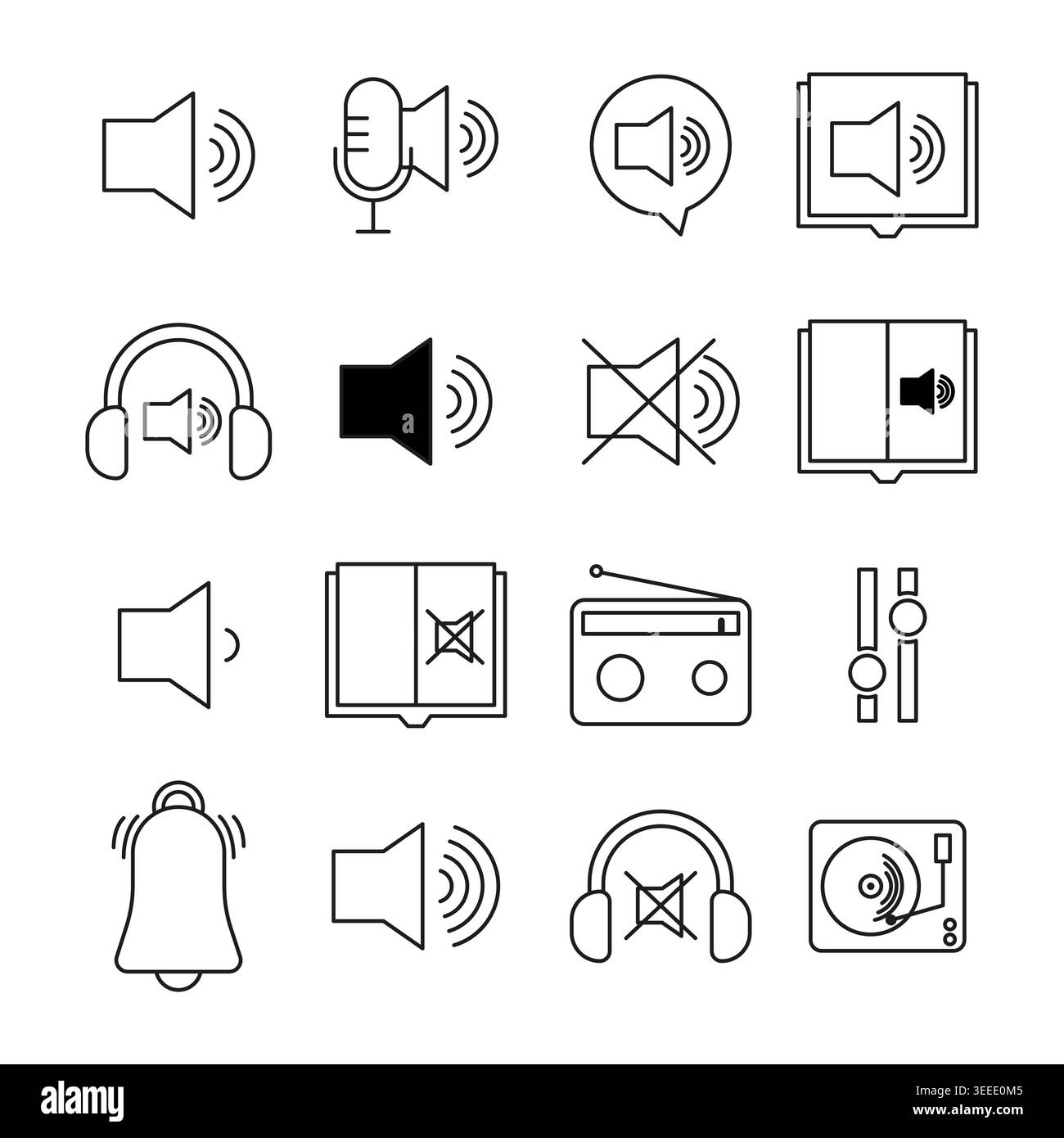 Vettore dell'icona della linea del lettore audio e musicale. Risorse di alta qualità per il moderno software mobile e la progettazione di interfacce per siti Web. Illustrazione Vettoriale
