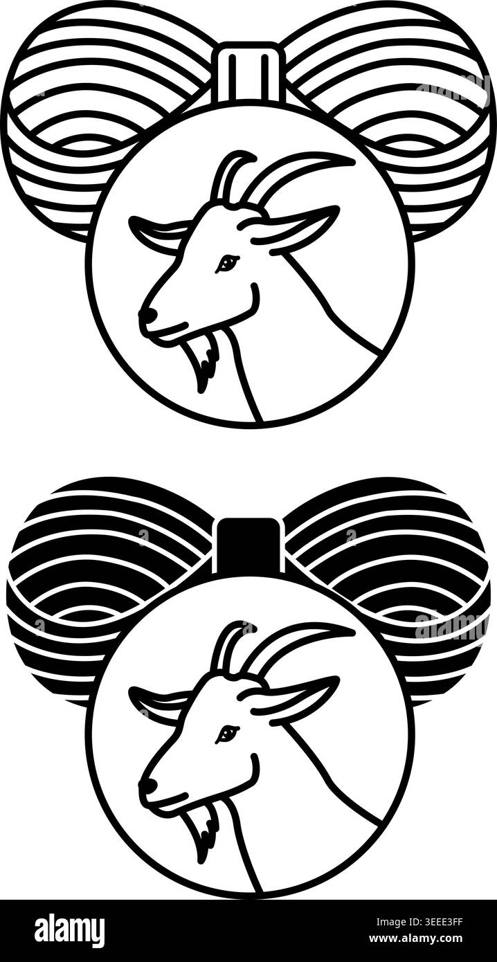 Icone in cashmere. Illustrazione vettoriale in bianco e nero. Scricchiola di filo e capra. Concetto di caratteristiche del materiale Illustrazione Vettoriale