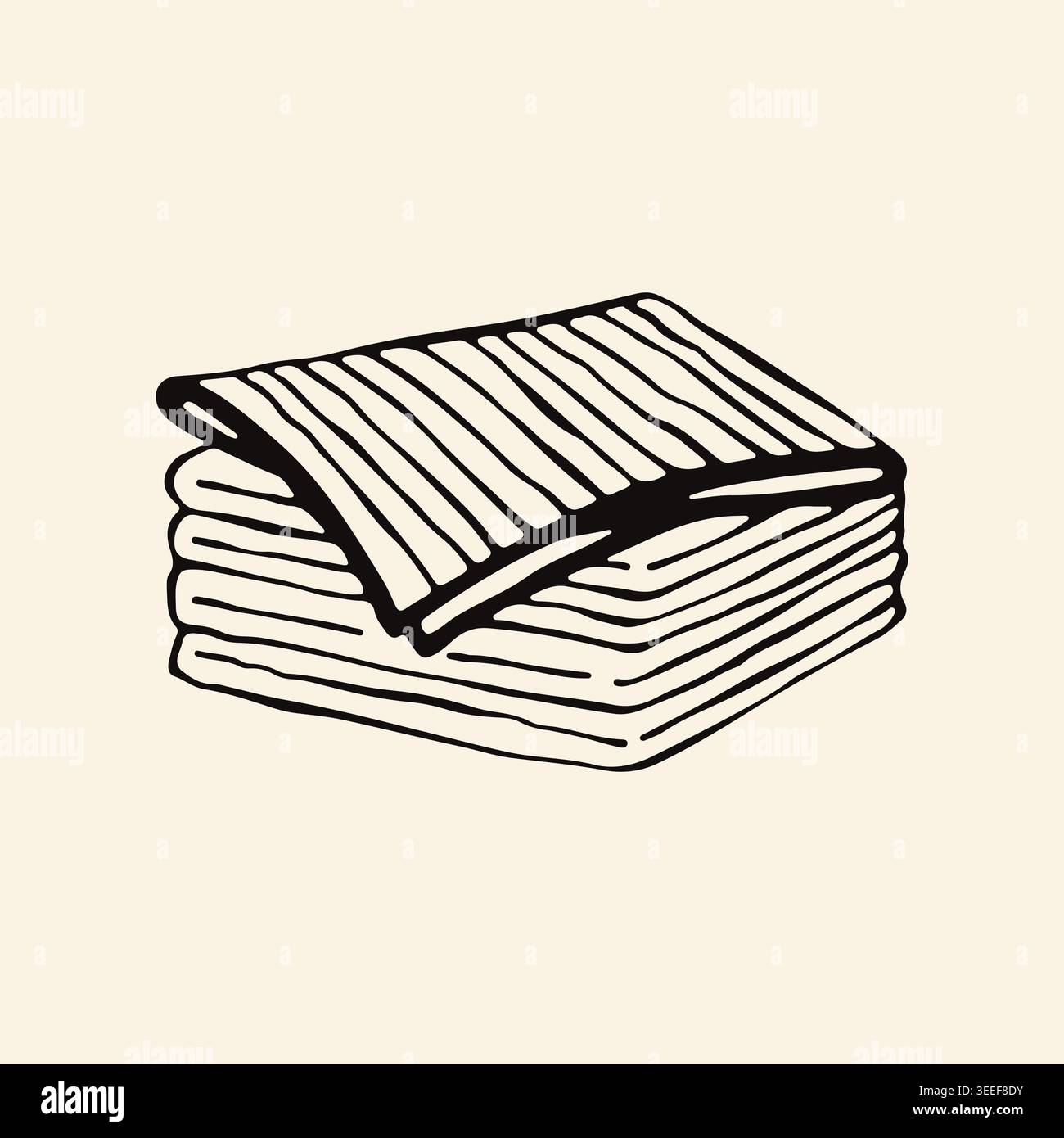 Illustrazione vettoriale disegnata a mano di una pila di panni o asciugamani piegati in microfibra. Disegno minimalista di biancheria per la casa in tessuto perfetto per la pulizia Illustrazione Vettoriale