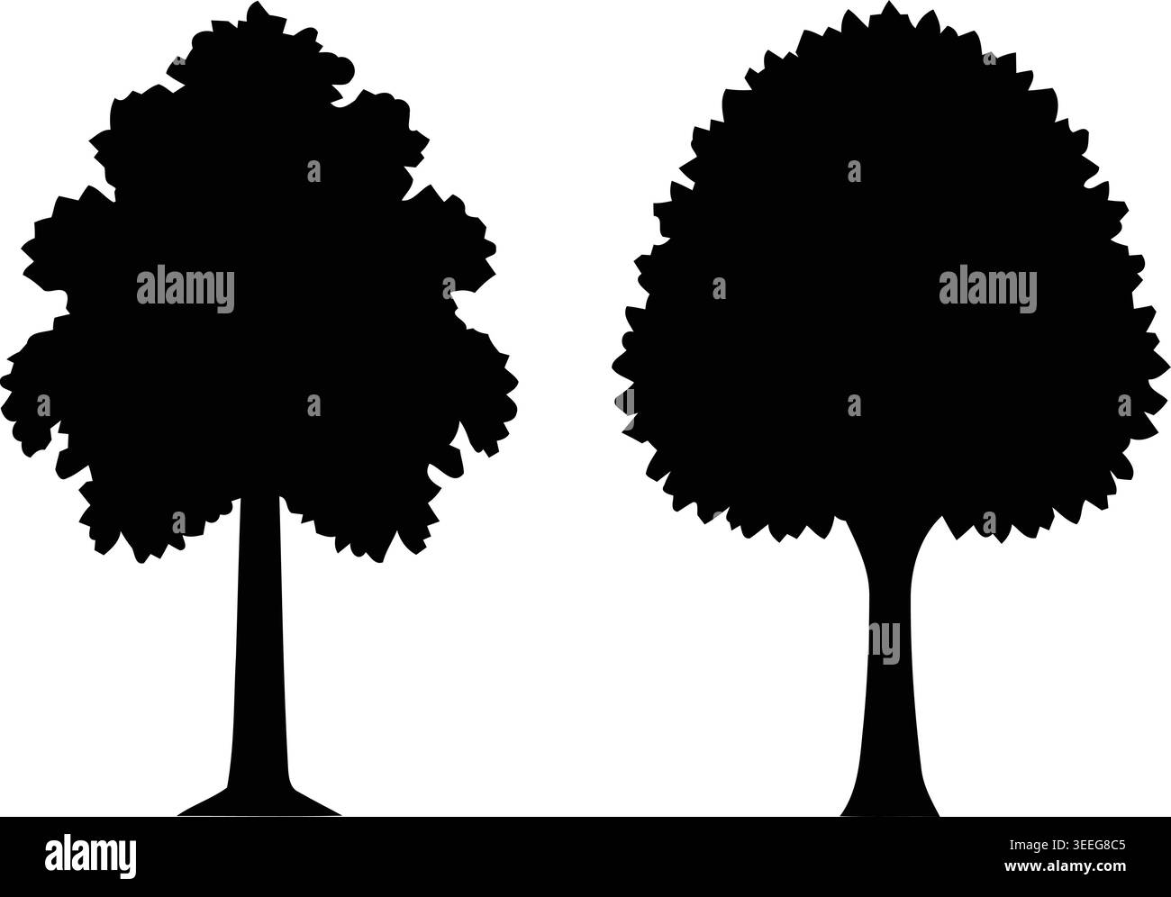 Set di illustrazioni vettoriali con profilo a foglia lussureggiante per il design di parchi e giardini Illustrazione Vettoriale