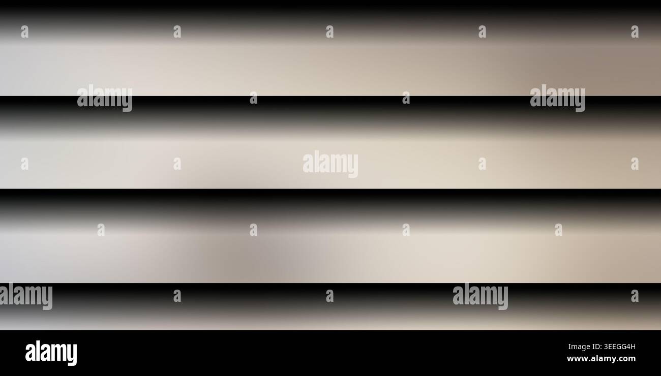 Un sofisticato sfondo astratto con spranghe metalliche beige orizzontali con finitura morbida spazzolata e ombre realistiche. Foto Stock