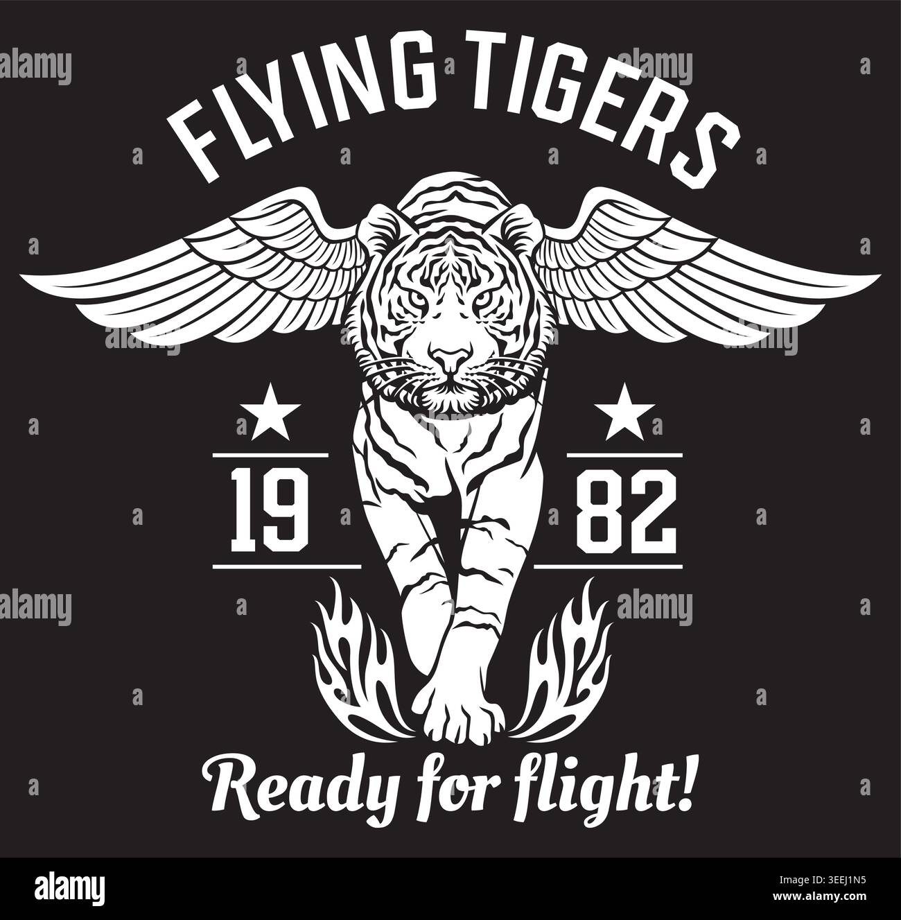 Flying Tigers Winged Tiger – Logo Vintage Aviation con fiamme Illustrazione Vettoriale