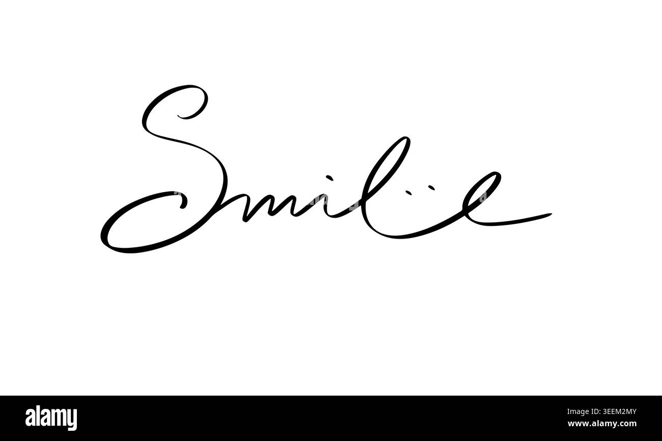 Testo sorriso font calligrafia scritta a mano scritta a mano icona oggetto di colore nero icona sorriso testo felice positivo divertiti con divertente sorriso carattere communica Foto Stock
