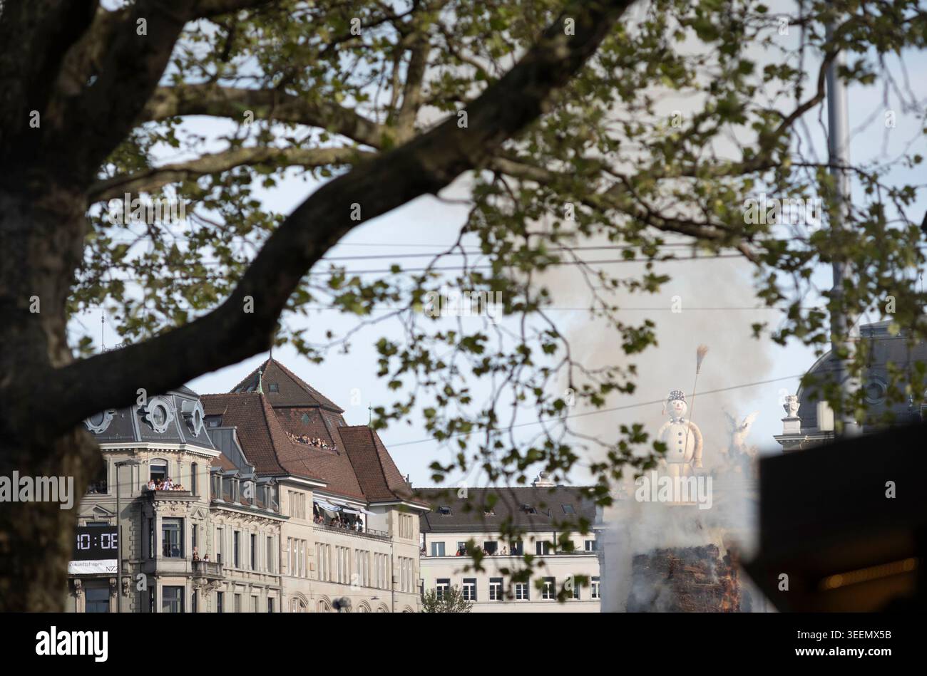 L'incendio del Böögg a Zurigo in aprile per celebrare la fine dell'inverno Foto Stock