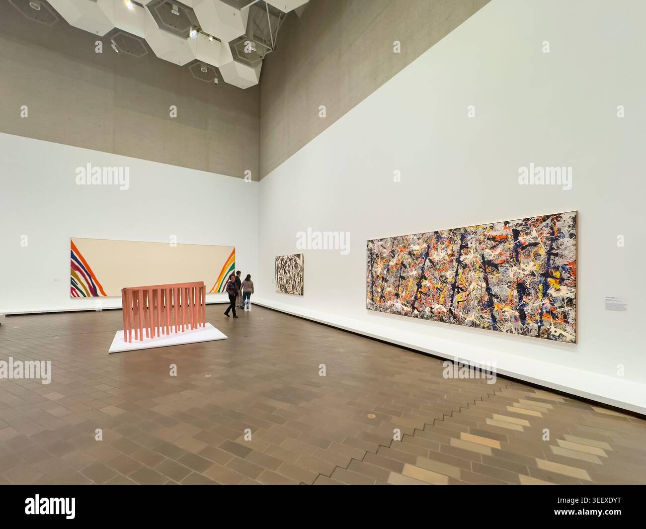 Vista di una delle gallerie d'arte moderna della collezione permanente, tra cui Jackson Pollock. Al museo d'arte National Gallery of Australia di Canberra. Foto Stock