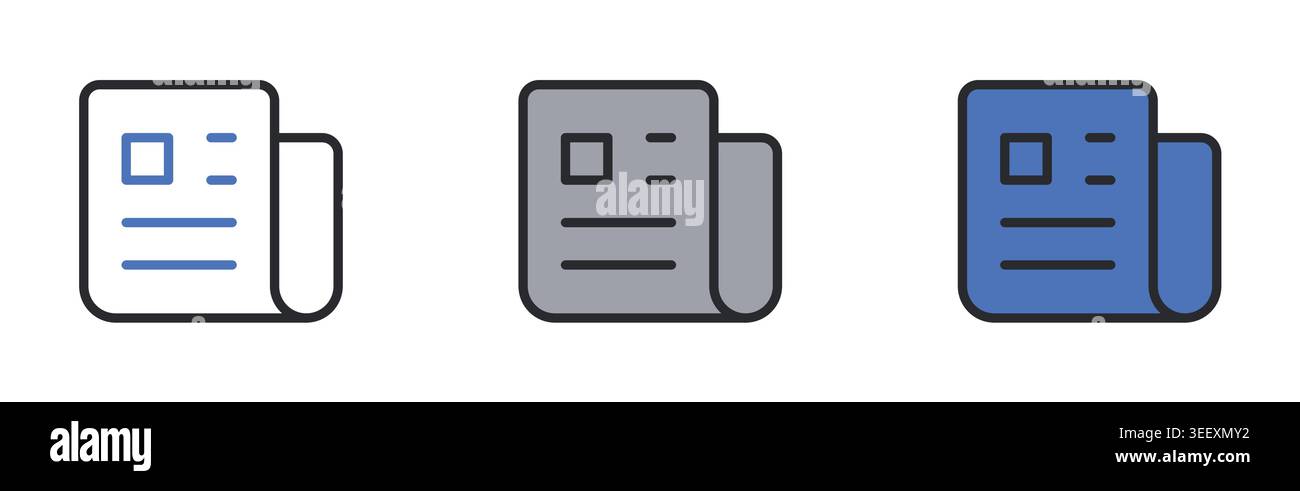 Set di icone notizie e articoli Duotone riga e icone riempite Set illustrazione vettore traccia modificabile. Illustrazione Vettoriale