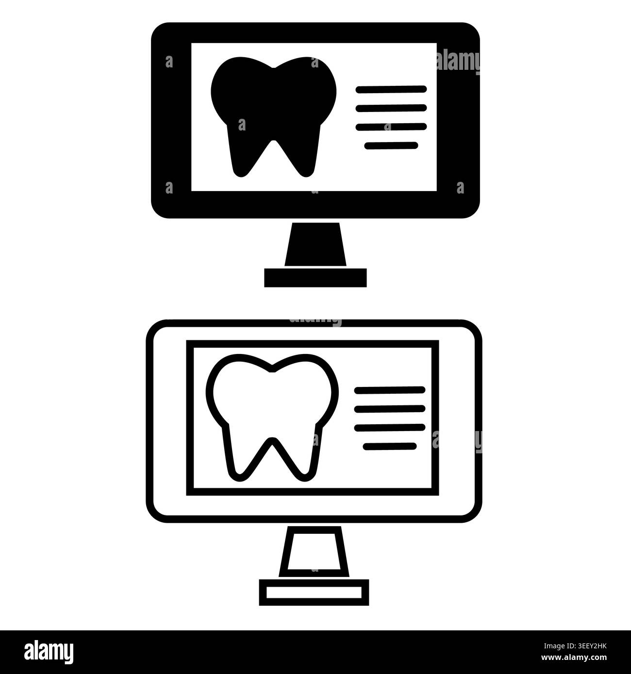 Icona raggi X dentali. Segno di diagnosi della salute dei denti. Documento medico simbolo clinica. stile piatto. Foto Stock