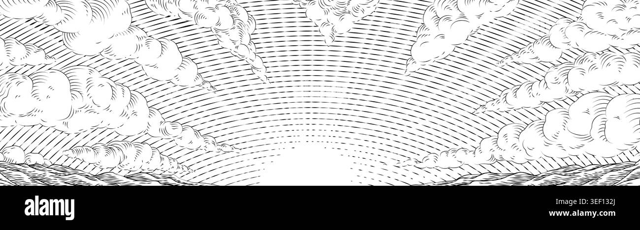 Cielo nuvole di sole sopra il paesaggio della catena montuosa Illustrazione Vettoriale